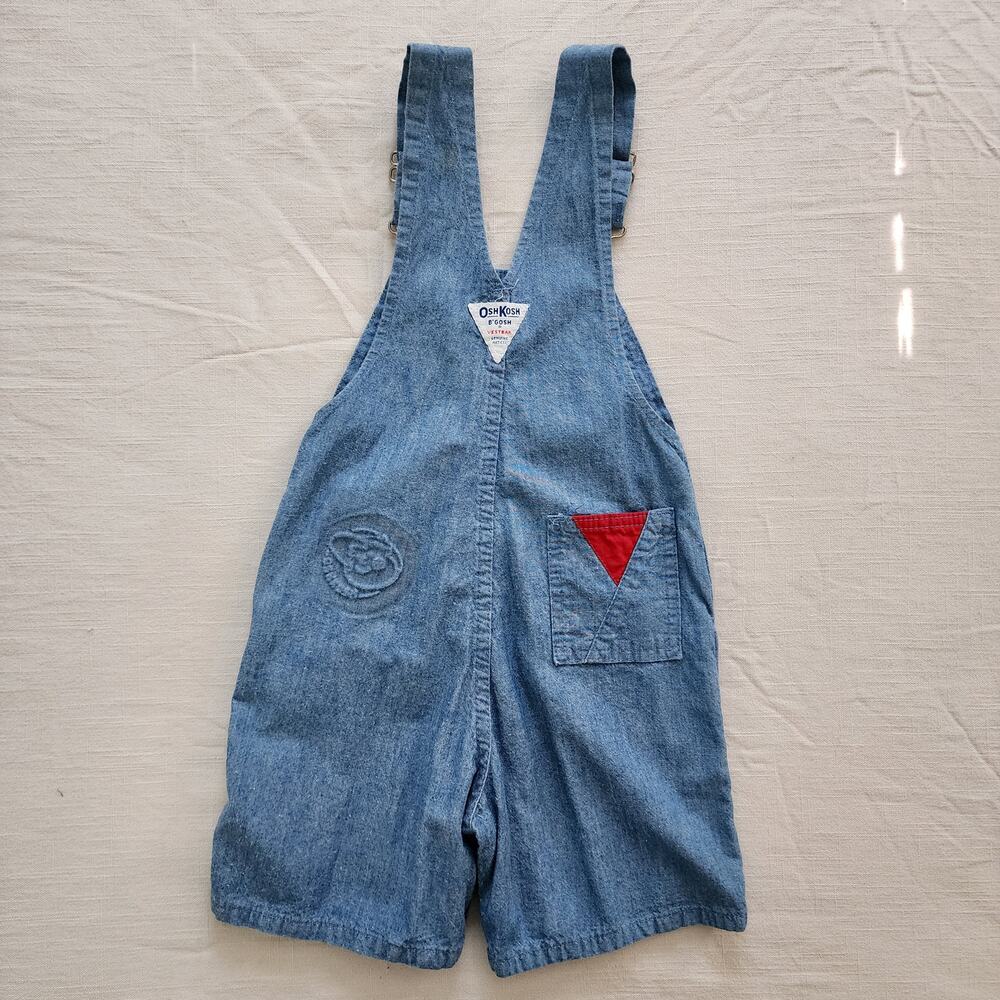 Vintage Oshkosh Chambray Red Patch Shortalls 4y - Picture 3 of 8